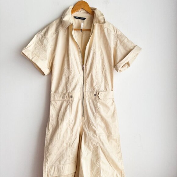 Zara Light Beige Cargo Jumpsuit Boiler suit S - Picture 3 of 7